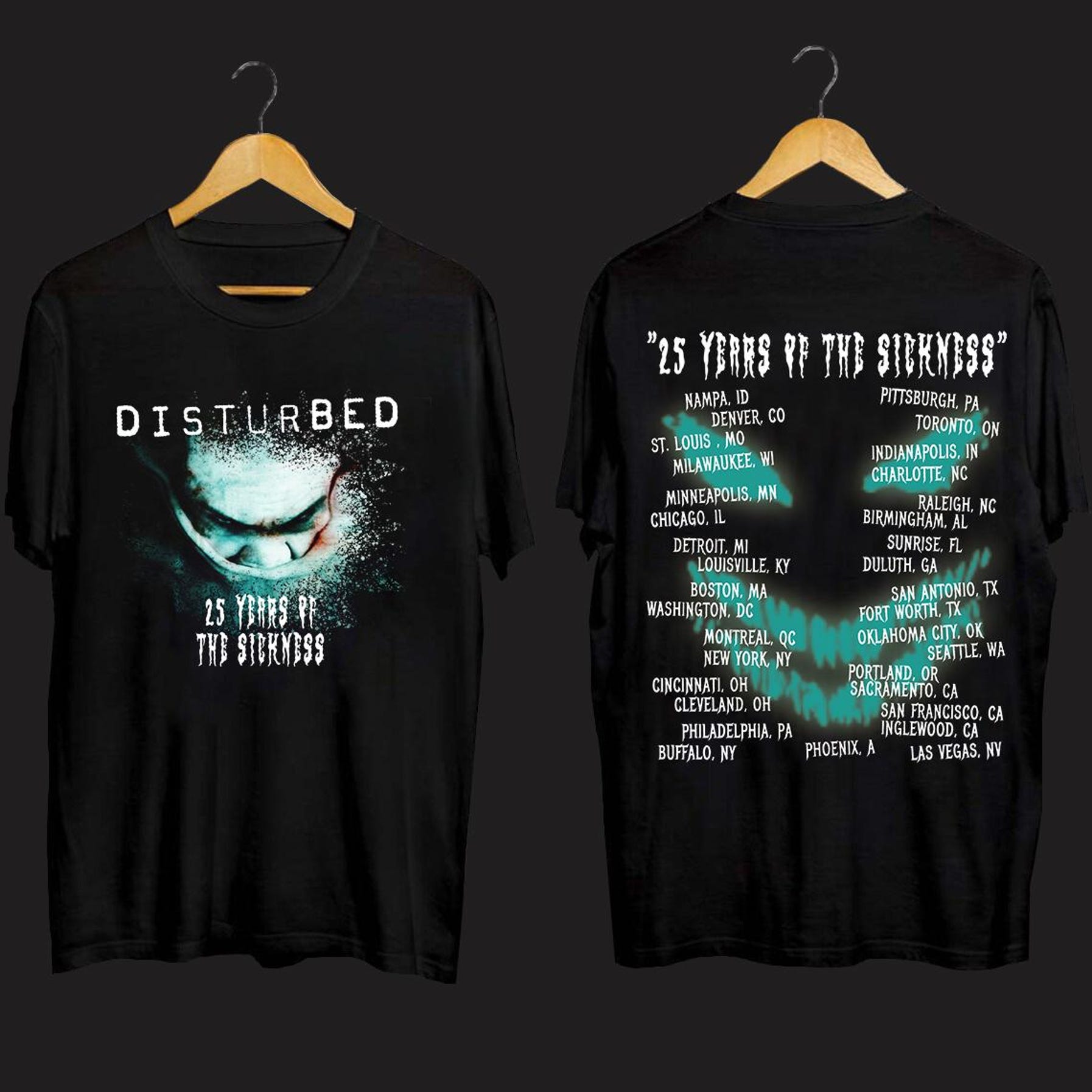 Unisex Front & Back Disturbed Tshirt, The Sickness 25Th Anniversary Tour 2025 Shirt, Merch For Fan