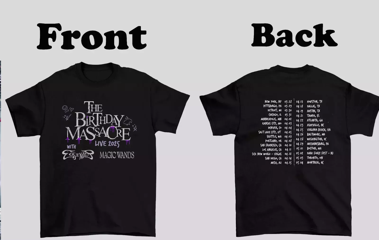 The Birthday Massacre Band Tour 2025 Double Sided Shirt 