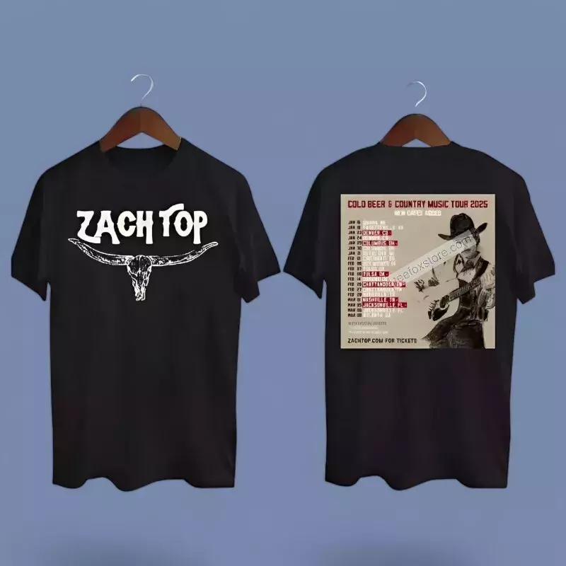 Zach Top Cold Beer & Country Music Tour 2025 Black Shirt
