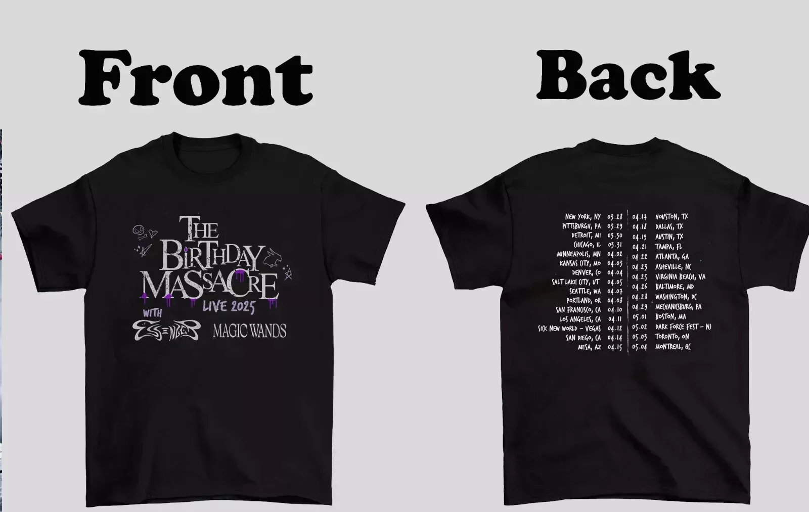 The Birthday Massacre Band Tour 2025 Double Sided Shirt 