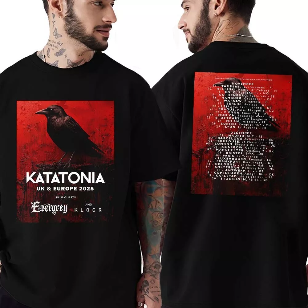 Katatonia Uk & Europe Tour 2025 Shirt Wt Evergrey & Klogr  Two-Sided Print