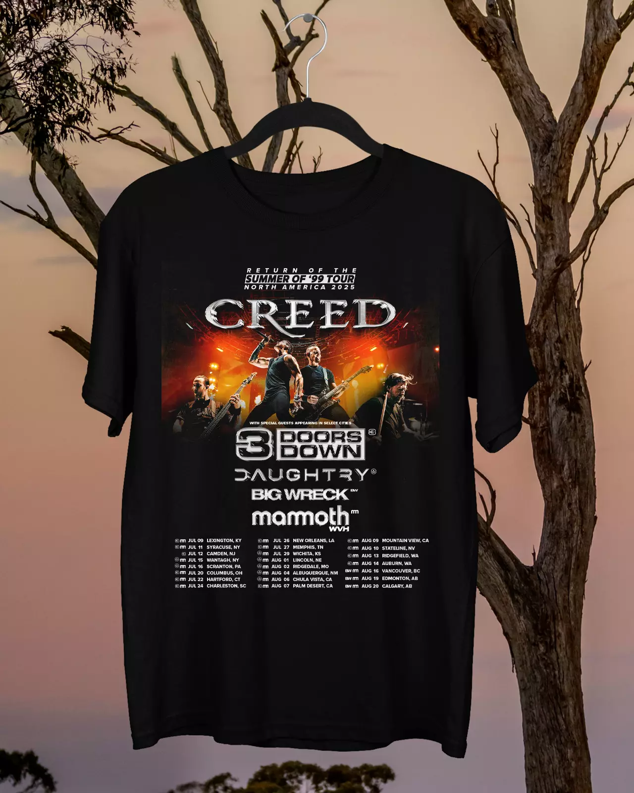 Creed Band 2025 Summer Of '99 North American Tour Black Shirt Ar931