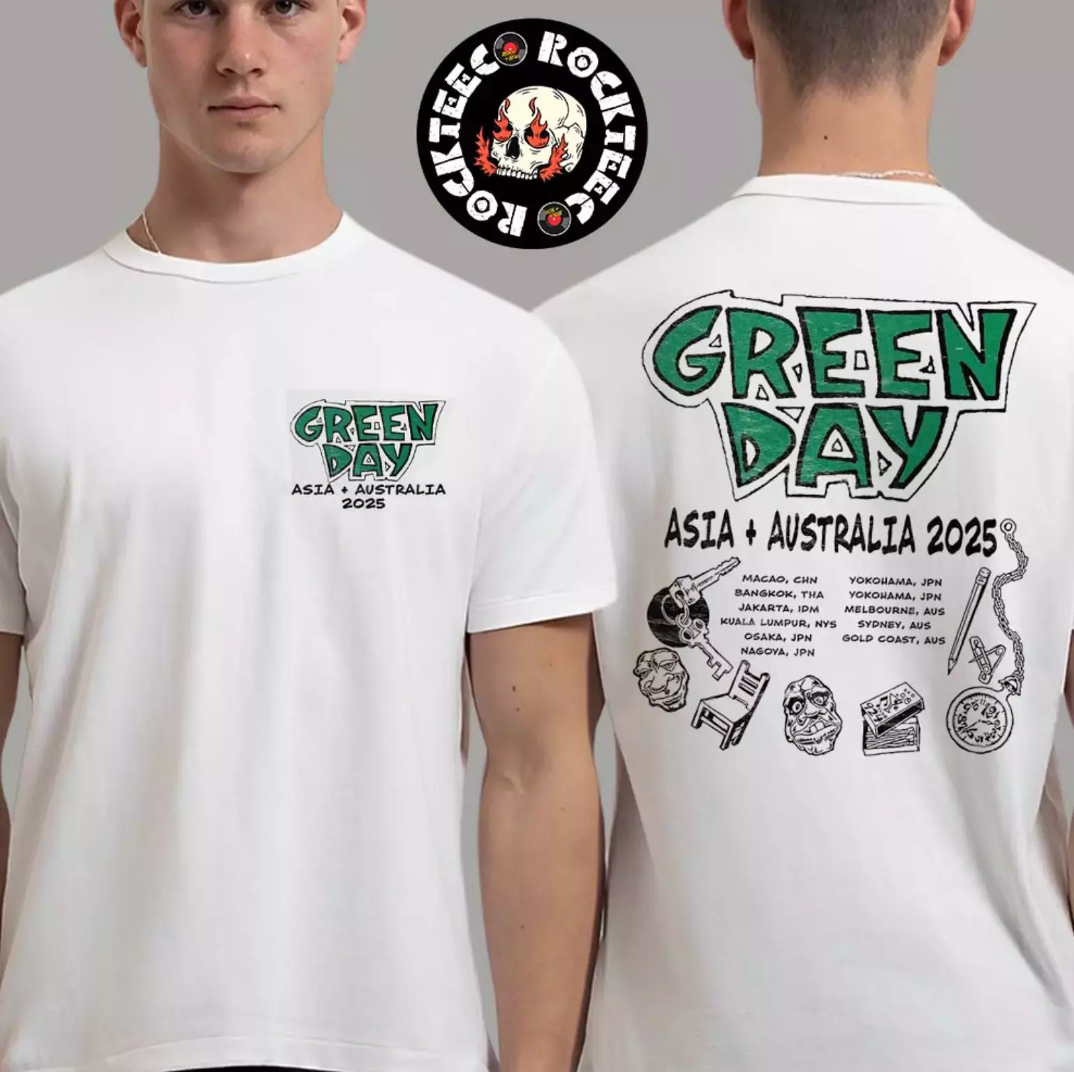 Green Day Asia And Australia Tour 2025 Logo With Tour Dates Shirt