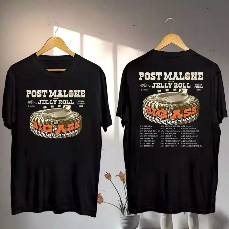 Post Malone Big Ass Stadium Tour 2025 Shirt, Post Malone And Jelly Roll Shirt