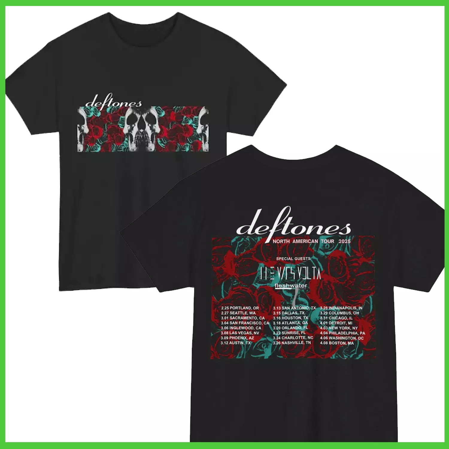 Shirt Deftones North American Tour 2025 Two Side Tour