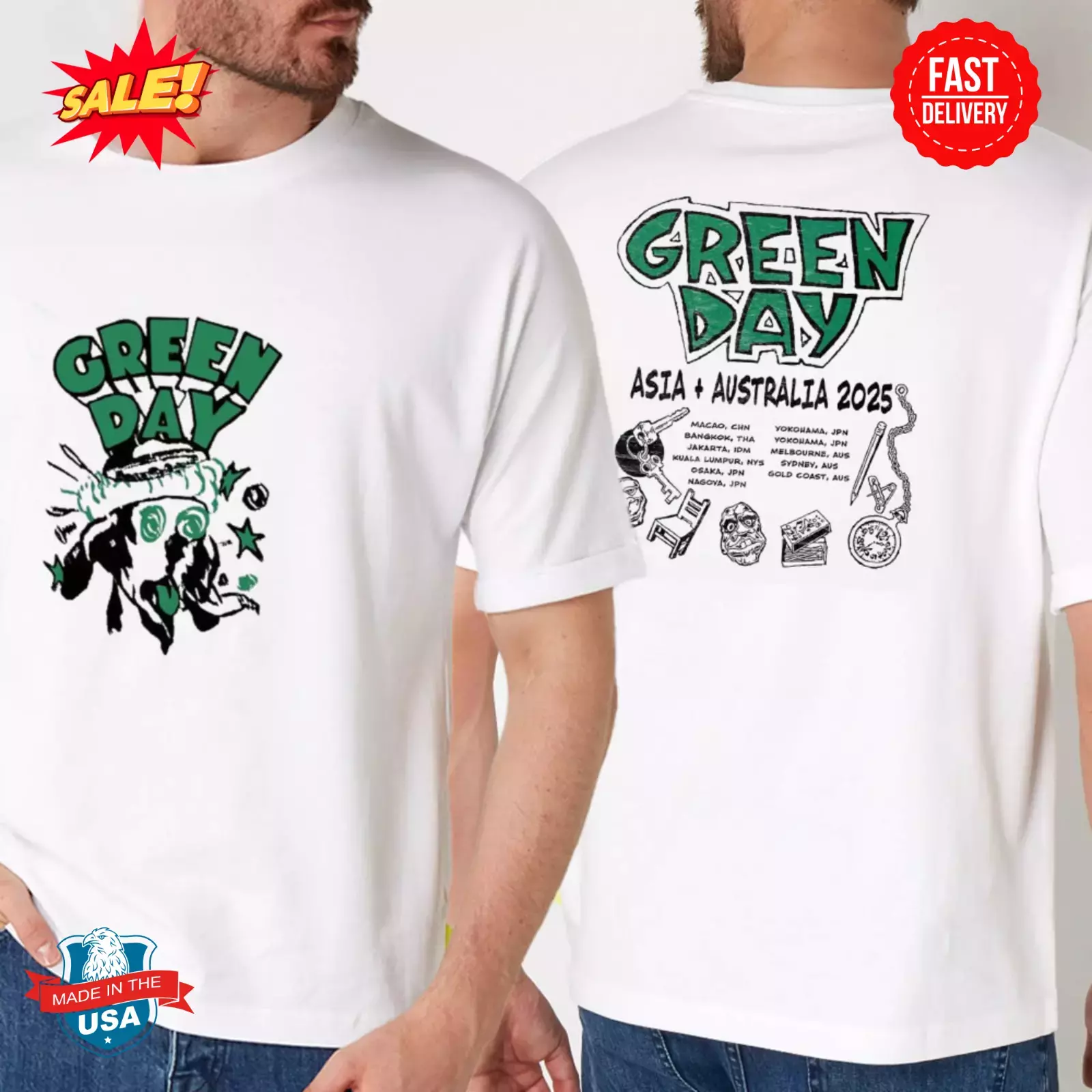 Green Day Asia And Australia Tour 2025 Two Sided Shirt 