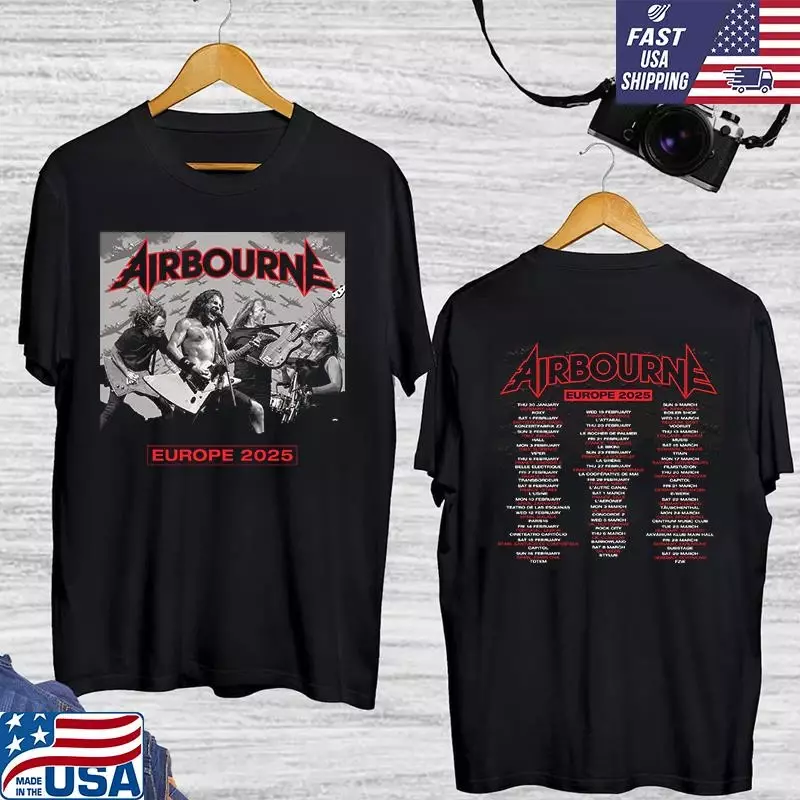 Shirt Airbourne Band Europe Tour Date Double Sided 2025