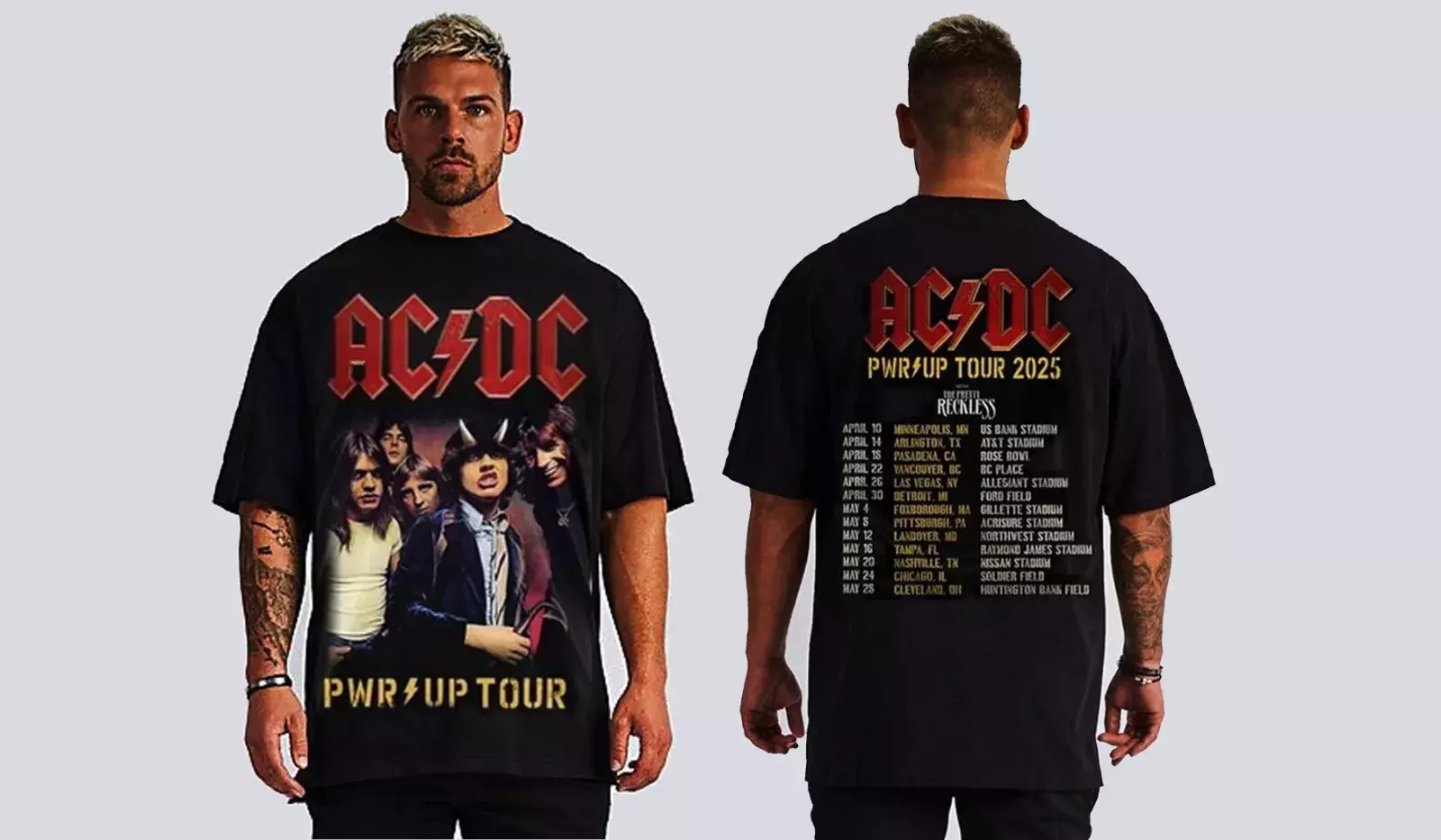 Acdc Pwr World Tour 2025 Front And Back Print Black Shirt