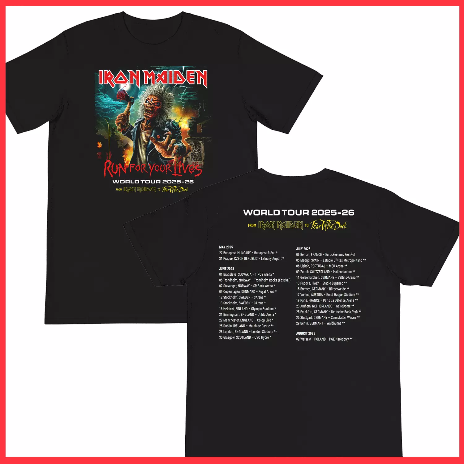 Iron Maiden Shirt 2025 World Tour Run For Your Lives Present Gift Fans