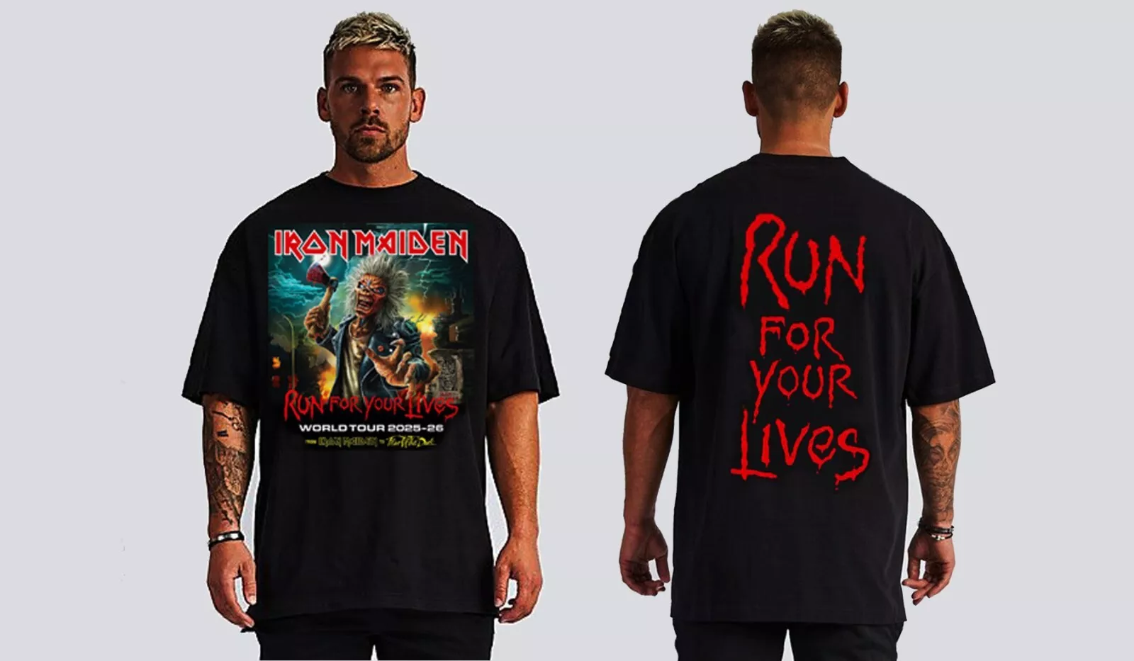Iron Maiden World Tour 2025 Run For Your Lives Front & Back Print Black Shirt