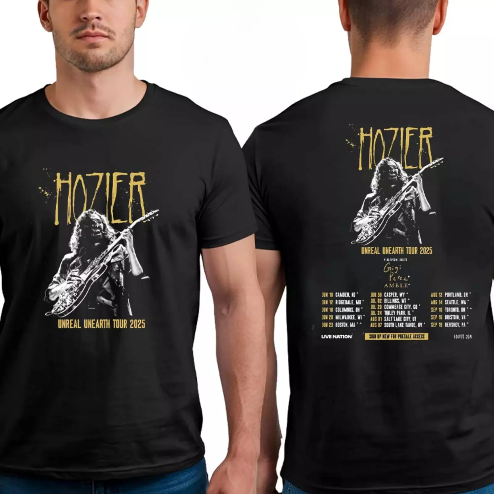 Hozier Unreal Unearth Tour 2025 North America Dates List Two Sides Print Shirt