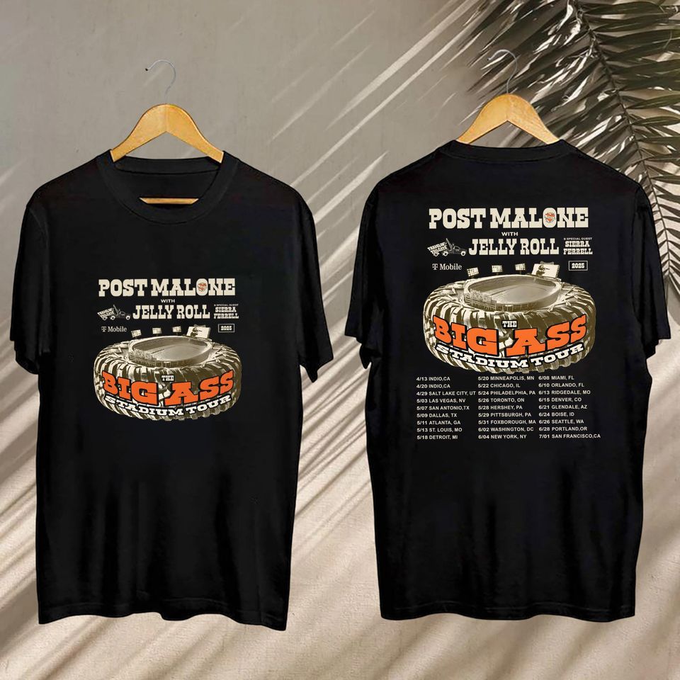 Post Malone Big Ass Stadium Tour 2025 Shirt, Post Malone And Jelly Roll Shirt, Post Malone Fan Shirt, Post Malone Merch, Jelly Roll Shirt