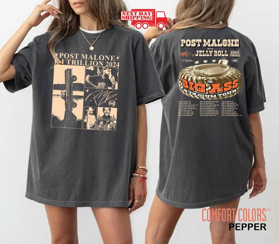 Comfort Colors, Post Malone Big Ass Tour Shirt, 2025 Concert Dates, Malone Rap Music Long Sleeve, Posty Rapper Shirt