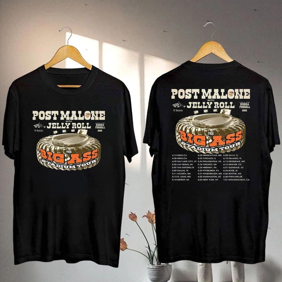 Post Malone Big Ass Stadium Tour 2025 Shirt, Post Malone And Jelly Roll Shirt, Post Malone Fan Shirt, Post Malone Merch, Jelly Roll Shirt