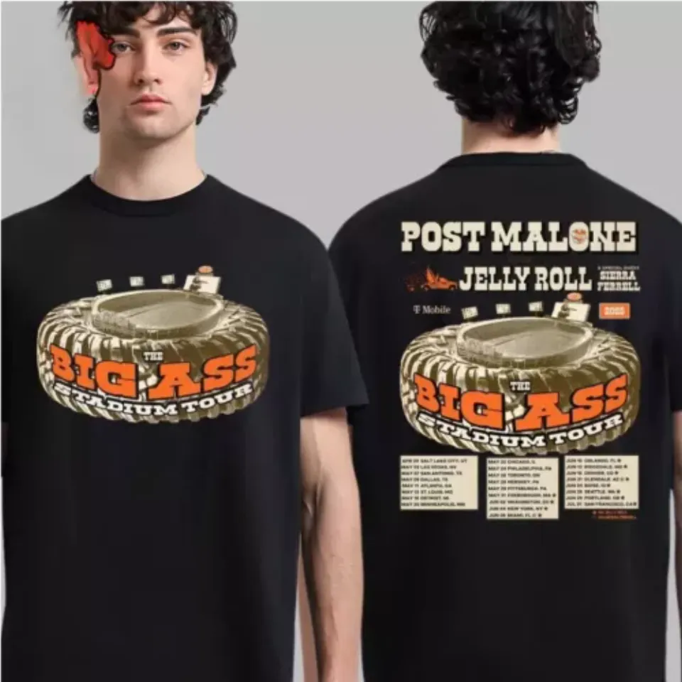 Post Malone With Jelly Roll And Sierra Ferrell The Big Ass Stadium Tour 2025 Shirt