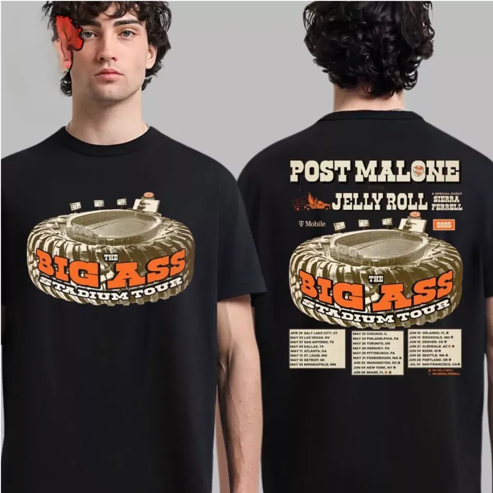 Post Malone With Jelly Roll And Sierra Ferrell The Big Ass Stadium Tour 2025 Shirt