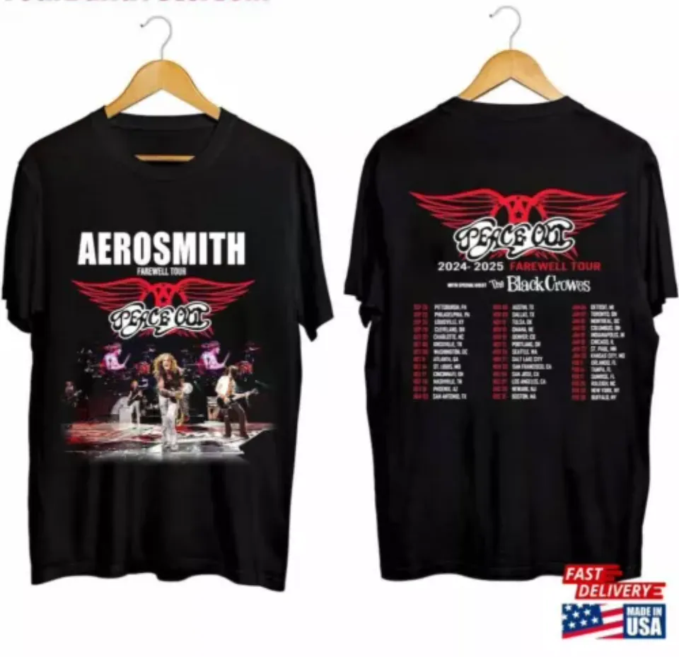 Aerosmith Tour 2024 2025 Tshirt, Aerosmith Peace Out Farewell Tour 2 Sided Shirt