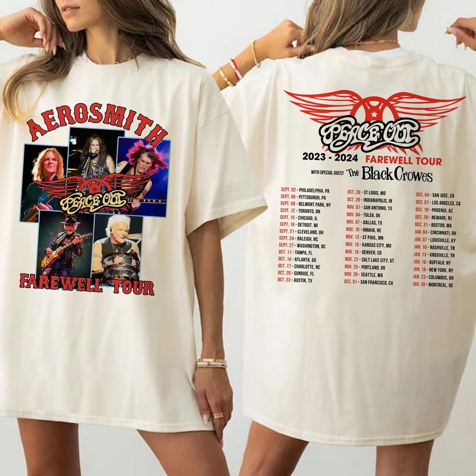  Shirtvintage Aerosmith Farewell Tour Heavy Metal 2 Sided Shirt, Aerosmith Peace Out Tour Shirt, Aerosmith Tour 2024-2025 Shirt
