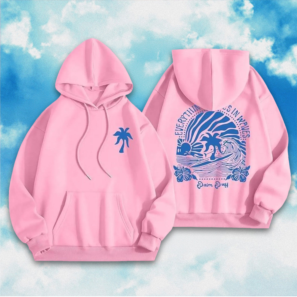Pink Palm Puff Merch Hoodie Ping Pong Puff Hoodie Clothing Everything Comes In Waves