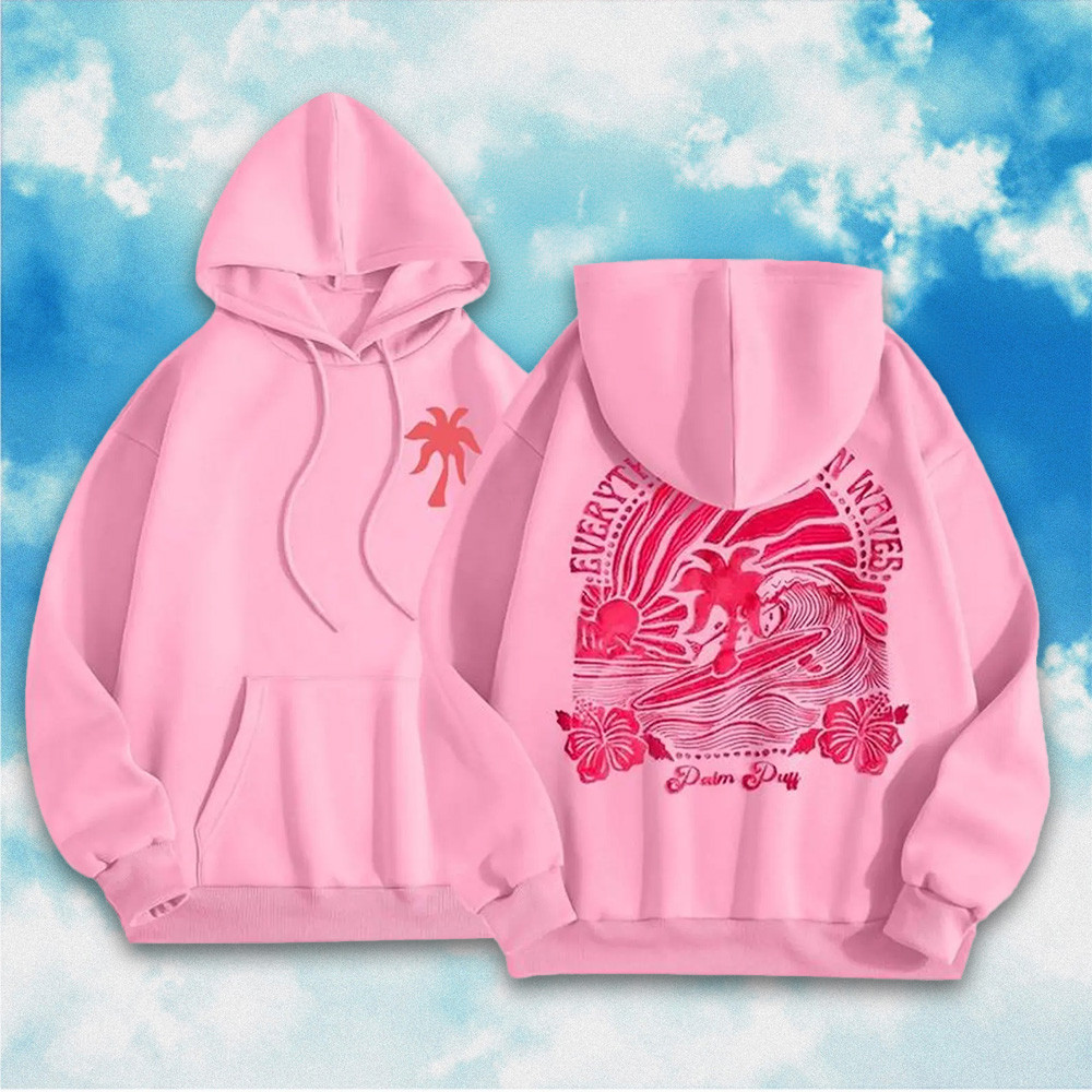 Pink Palm Puff Hoodie Ping Pong Puff Merch Hoodie Everything Comes In Waves Gifts For Her