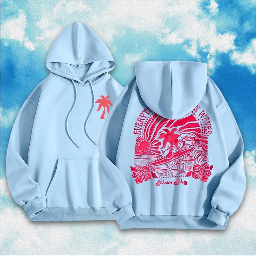 Pink Palm Puff Hoodie Ping Pong Puff Hoodie Everything Comes In Waves Gifts For Her