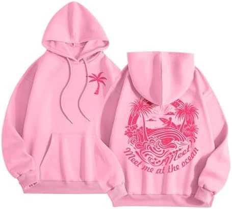 Cozy Women'S Pullover With Palm Print Pink Palm Puff Hoodie 