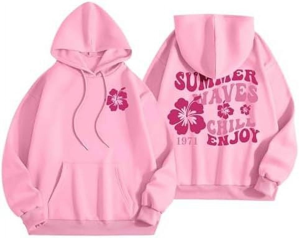 Pink Palm Puff Hoodie  Cozy Women'S Pullover With Palm Print  Soft Cotton & Trendy Design For Casual & Everyday Wear  Limited Time Offer!