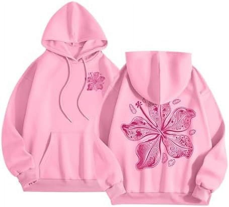 Pink Palm Puff Hoodie  Cozy Women'S Pullover With Palm Print 