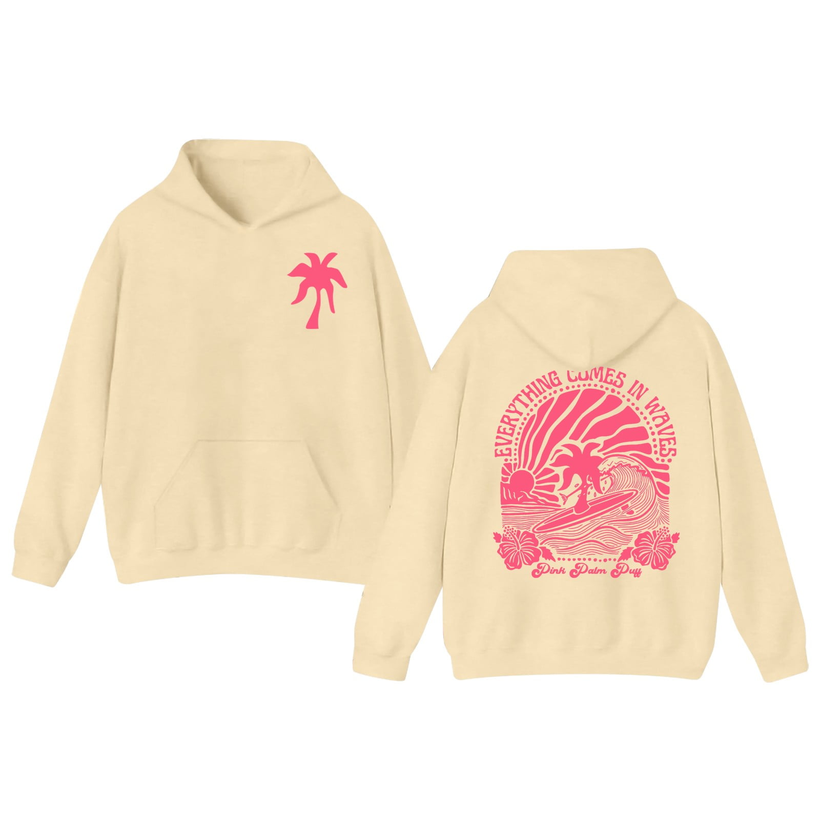 Pink Palm Puff Hoodie For Shirtn Pink Graphic Hoodie Cute Preppy 