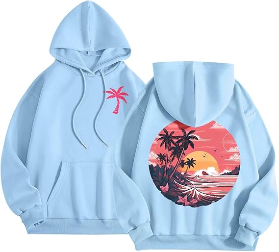 Pink Palm Puff Hoodie For Women Shirtn Girls Oversized 