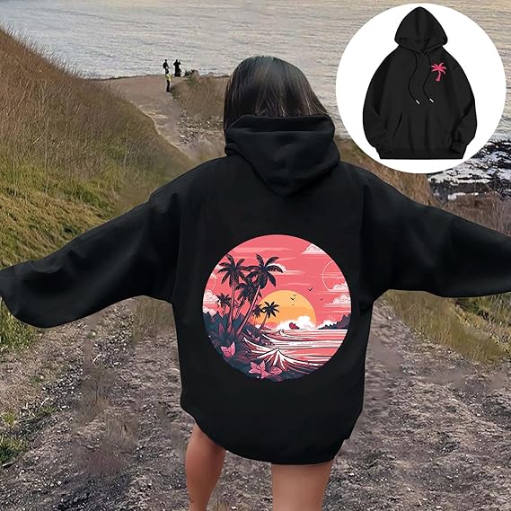 Pink Palm Puff 2025 Hoodie For Women Shirtn Girls Oversized Preppy 