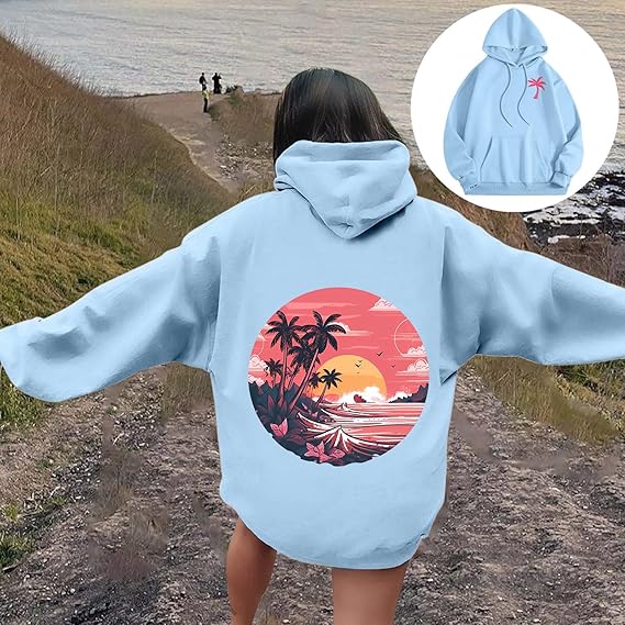 Palm Puff Hoodie For Women Shirtn Girls Oversized Preppy 