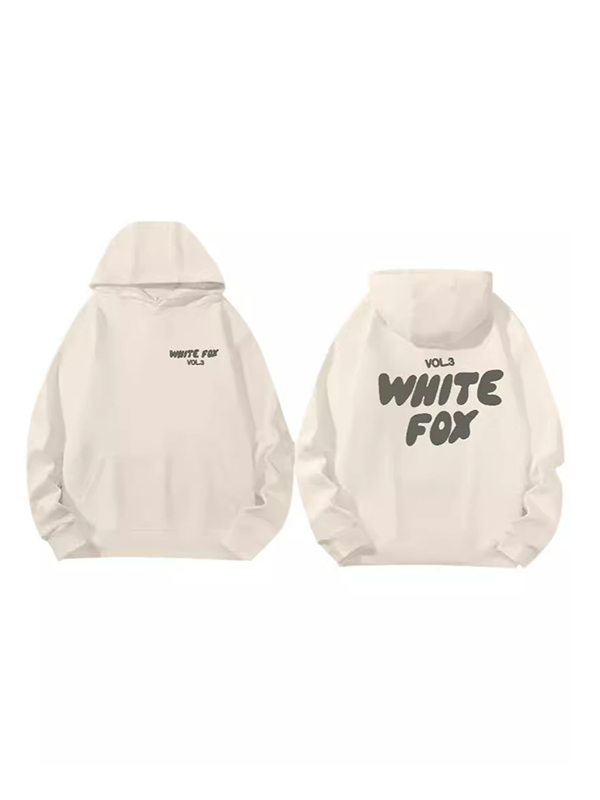 Merch White Fox Hoodie Letter Print Oversized Hoodie