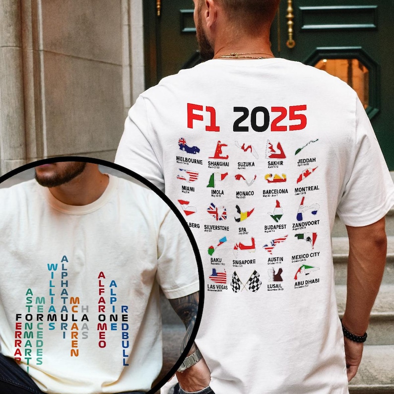 Formula 1 2025 Season Shirts,Formula 1 2025 Circuits Tshirt,Formula One 2025 Shirts