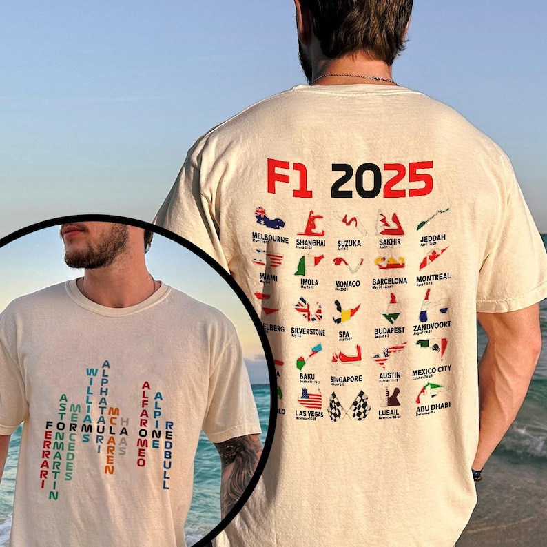Formula 1 2025 Season Shirts,Formula 1 2025 Circuits Tshirt,Formula One 2025 Shirts