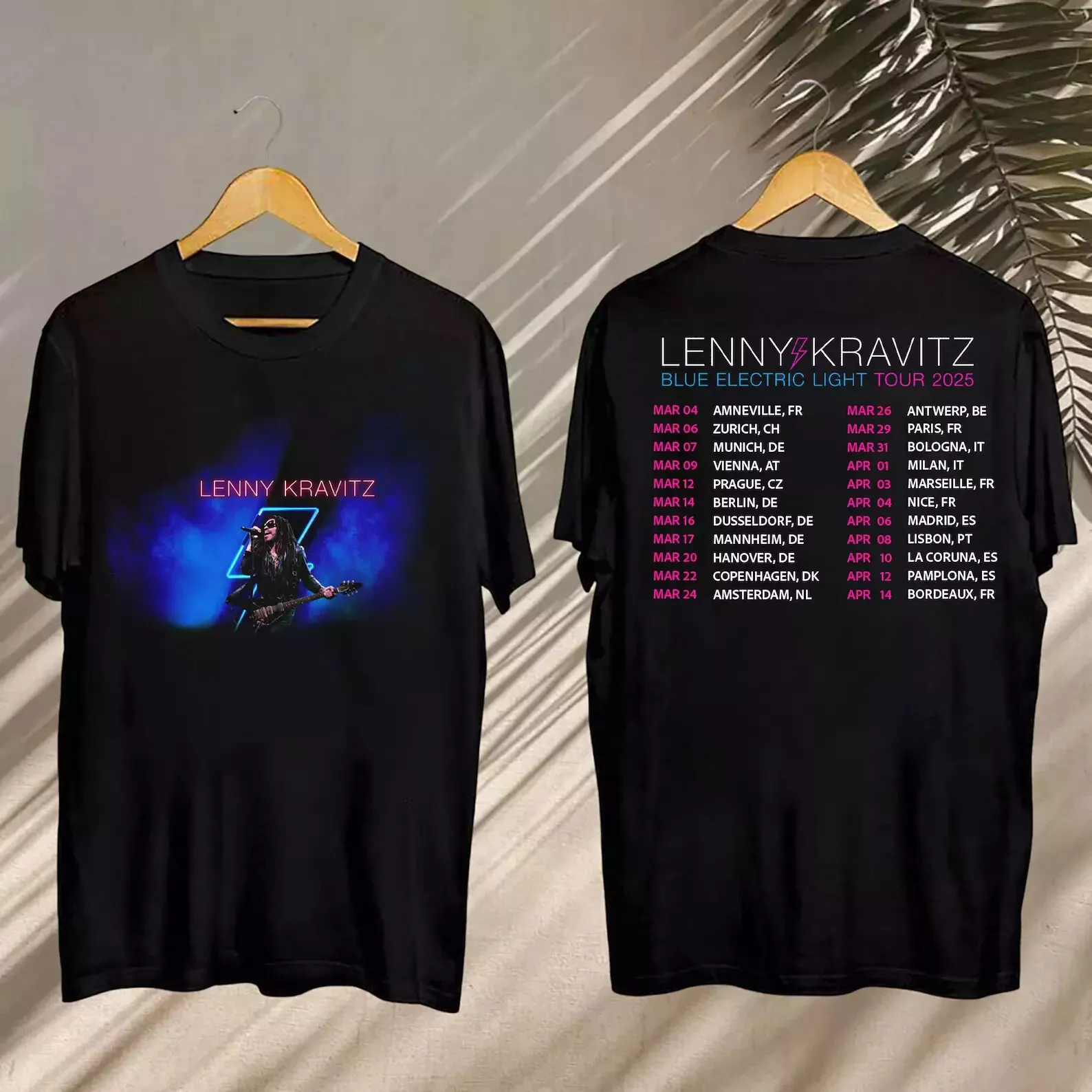 2025 Lenny Kravitz Tshirt, Lenny Kravitz Blue Electric Light Tour Shirt
