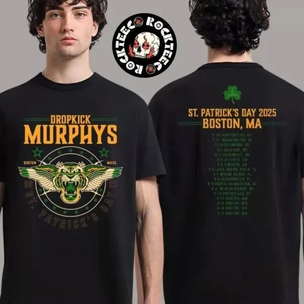 Dropkick Murphys St Patricks Day 2025 Tiger Dateback Tour Merch T-Shirt
