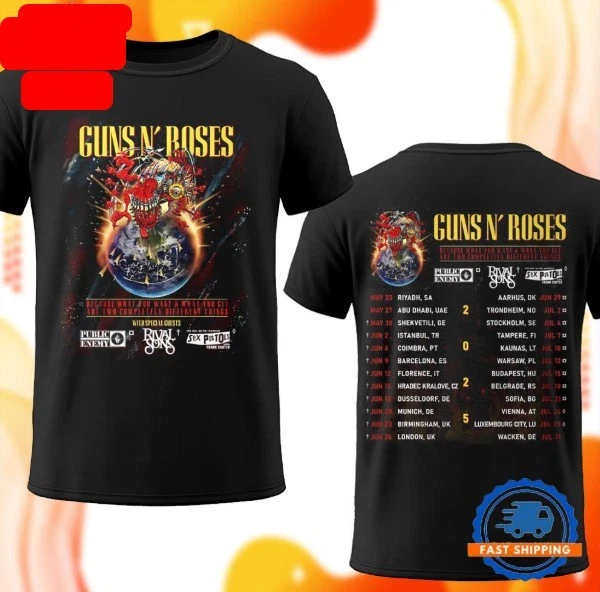 Gns N Roses Music Band 2025 Tour Schedule Double Sided New T Shirts