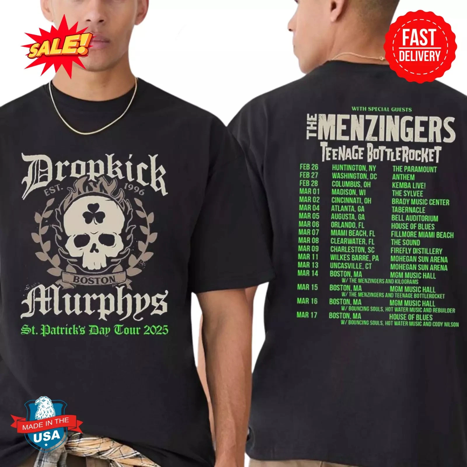 Dropkick Murphys St Patricks Day Tour 2025 With The Menzingers T Shirt