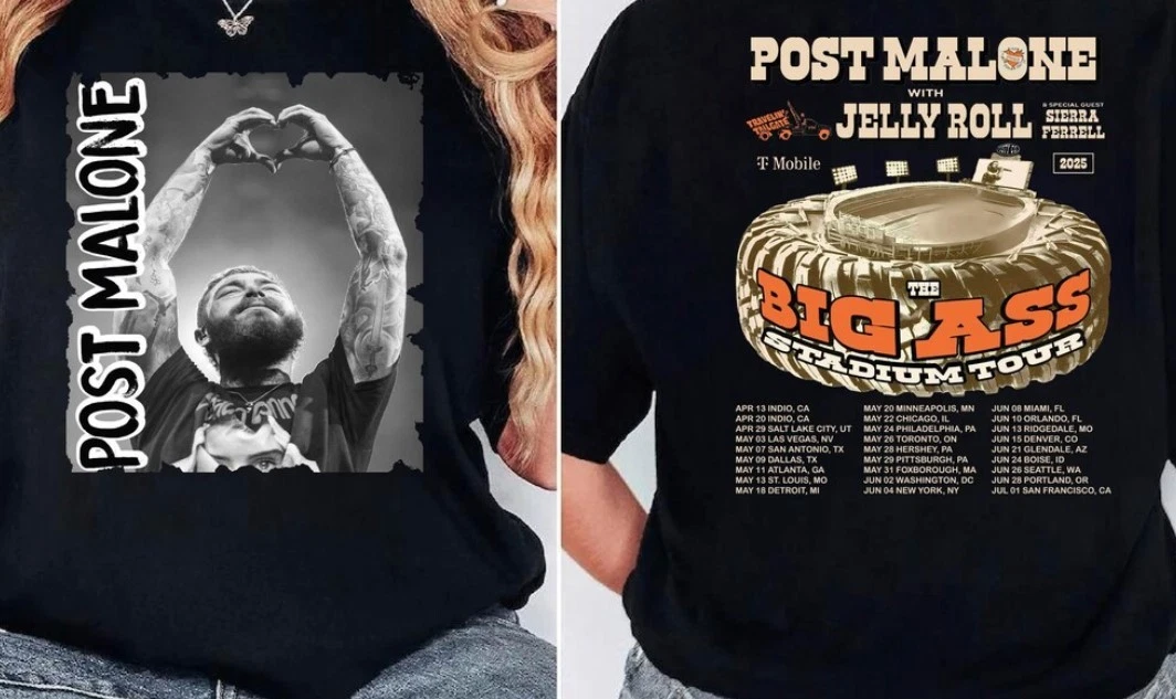 Post Malone Big Ass Tour Shirt, 2025 Concert Dates, Malone Rap Music Tshirt