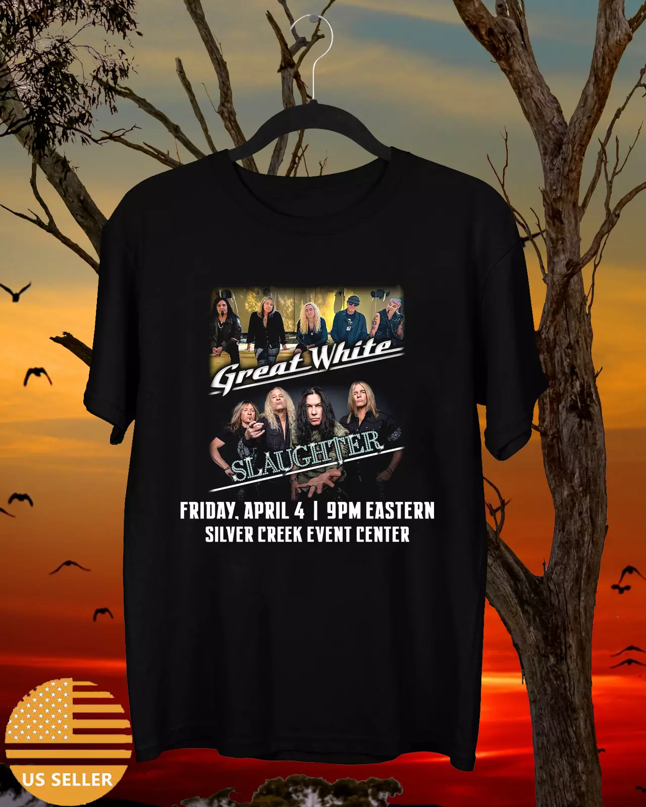 Great White With Slaughter Band In One Night 2025 T Shirt Full Size S-5Xl