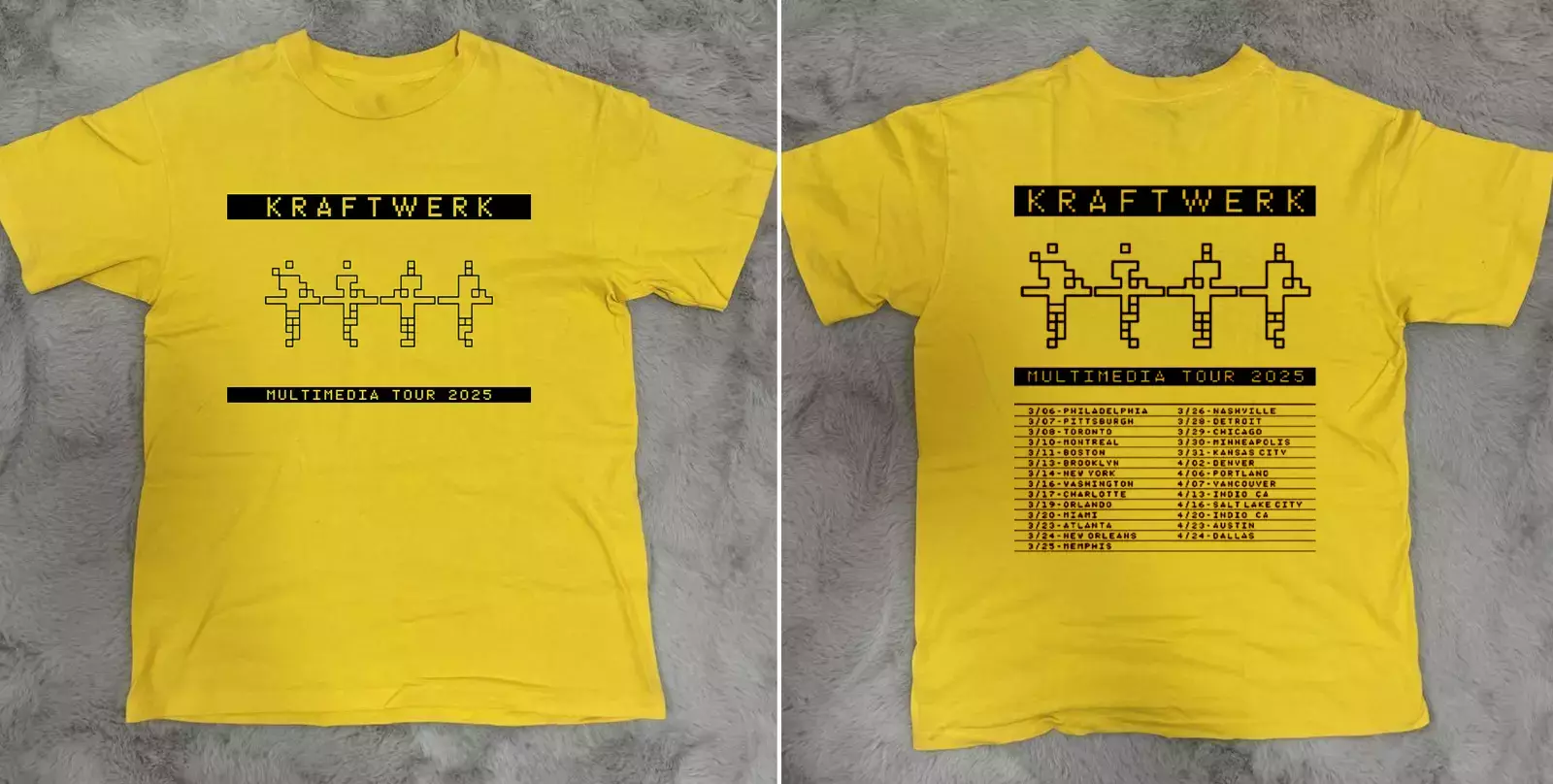 Kraftwerk Multimedia Tour Dates 2025 Double Sided T Shirt Full Size S-5Xl