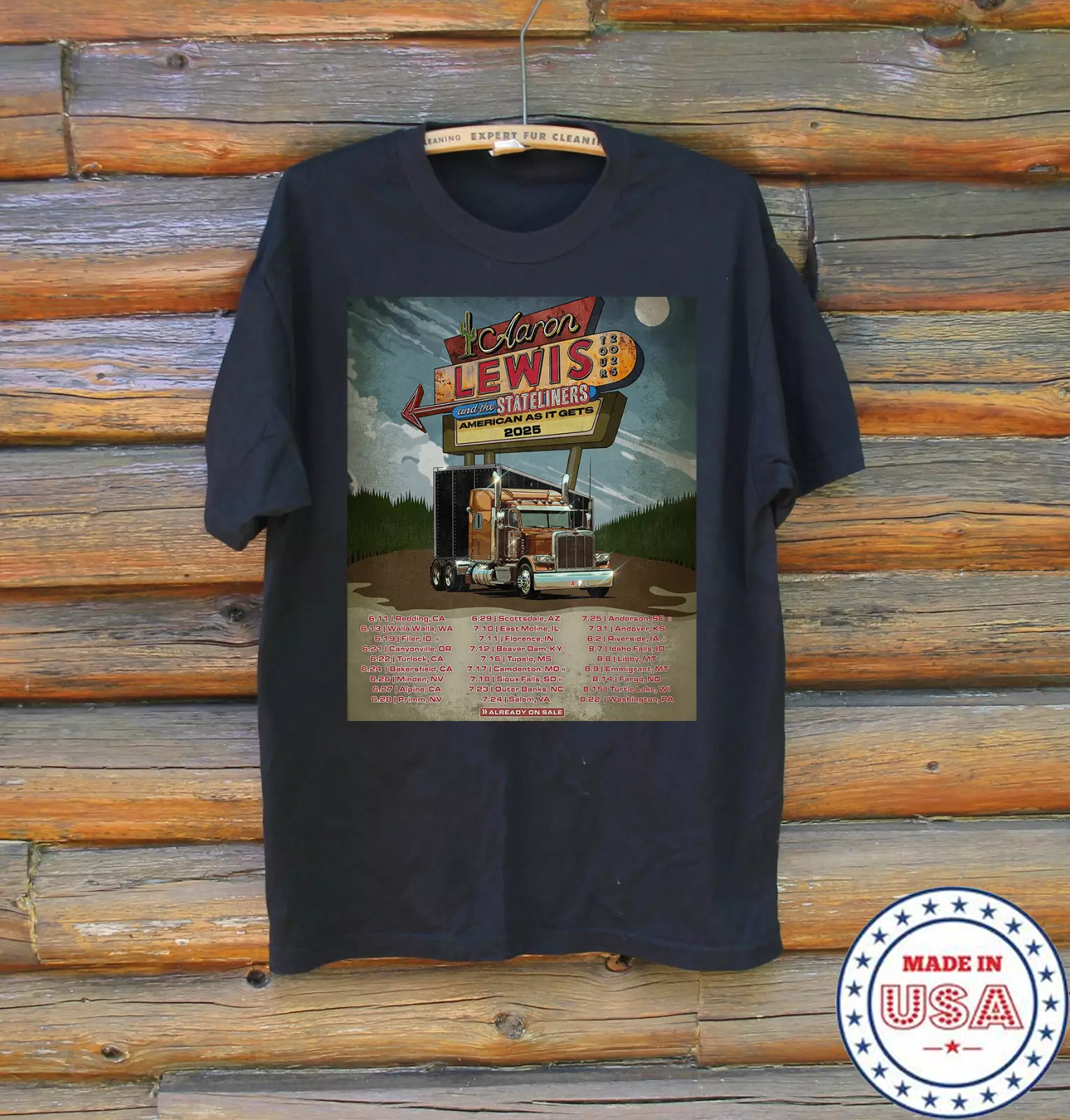 Aaron Lewis American As It Gets Tour Date 2025 T Shirt Full Size S- 5Xl
