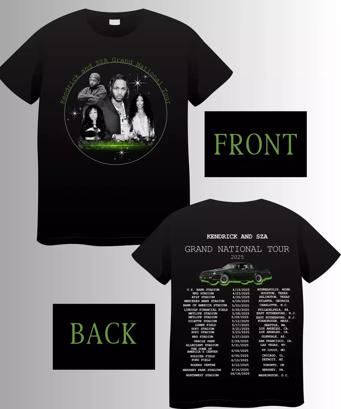 Kendrick Lamar Sza Grand National Tour 2025 T Shirt Full Size S-5Xl