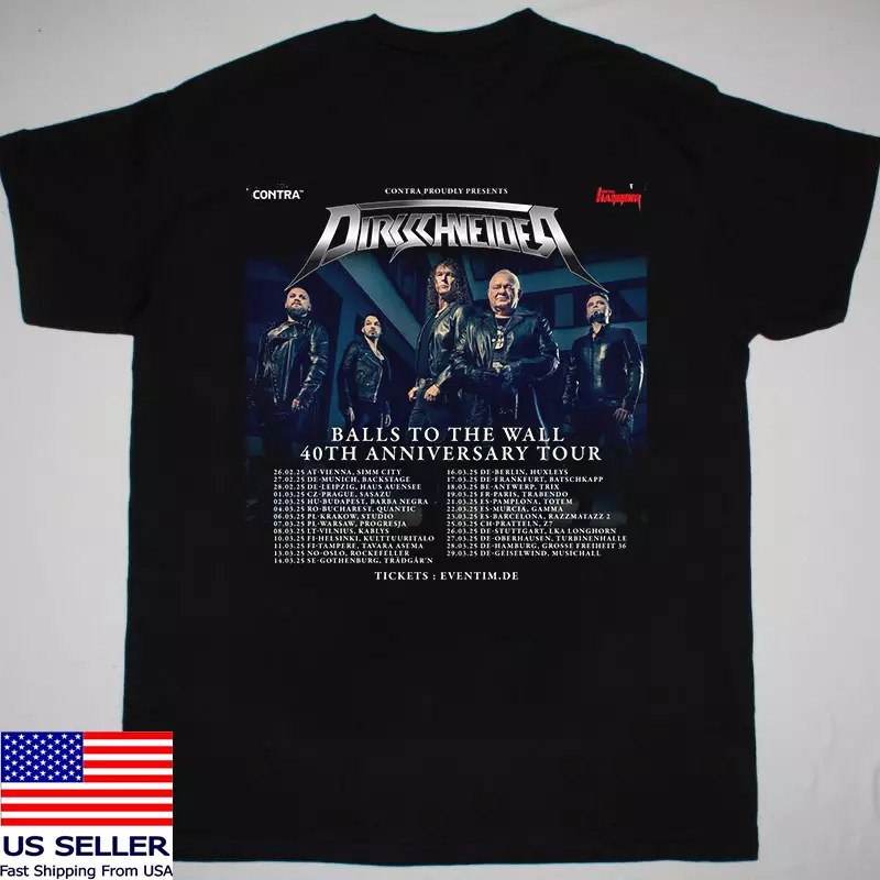 Dirkschneider Band Balls To The Wall 40Th Tour 2025 T Shirt Full Size S-5Xl