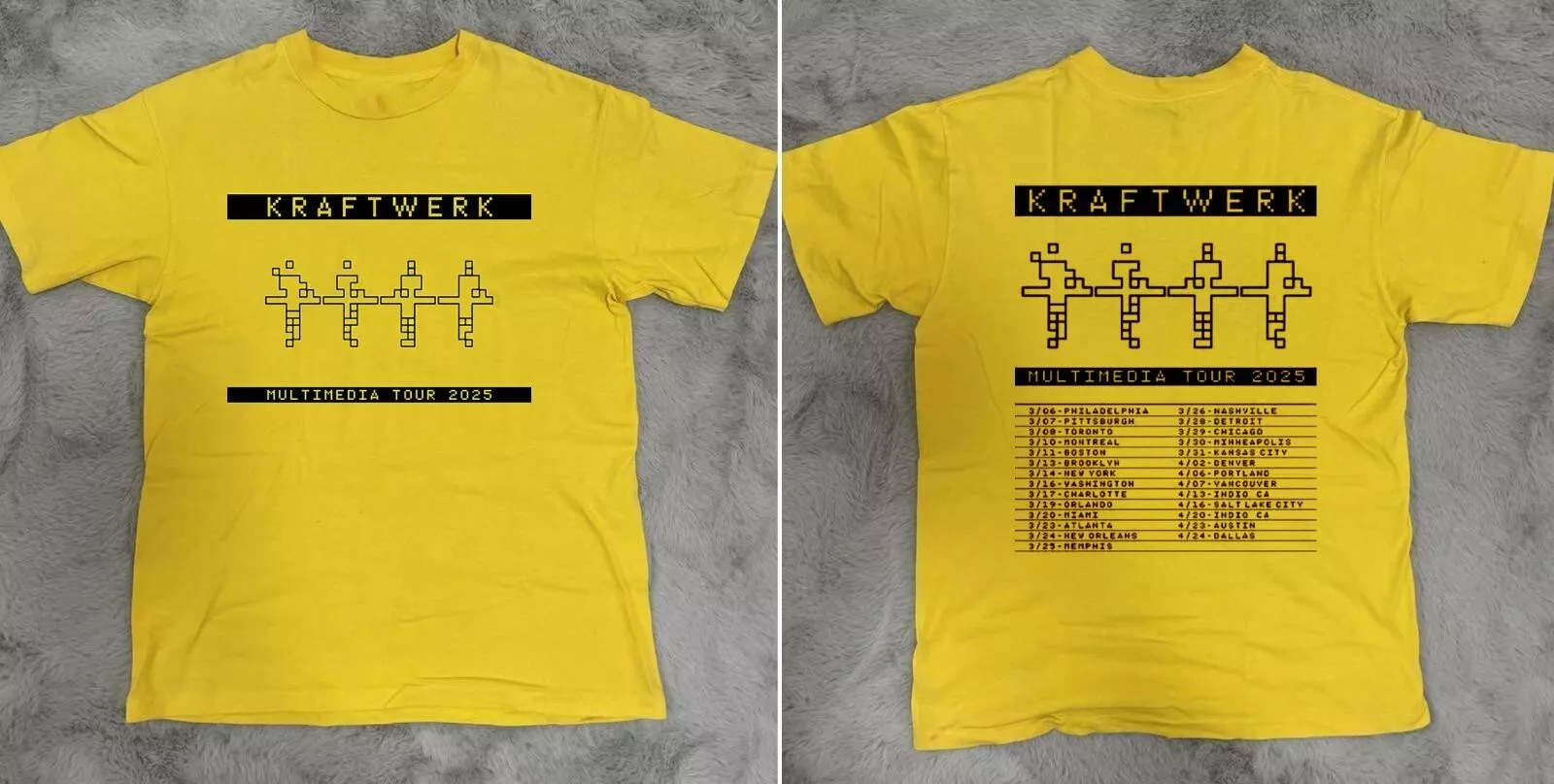 New Kraftwerk Multimedia Tour Dates 2025 Unisex Yellow T-Shirt