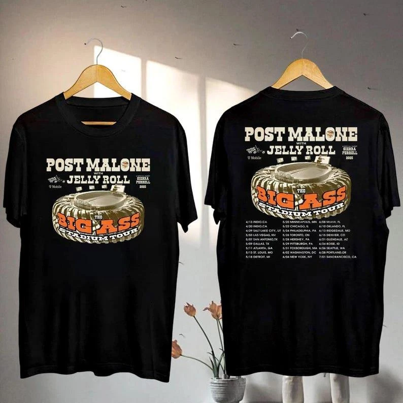 Post Malone Big Ass Stadium Tour 2025 Shirt  Post Malone And Jelly Roll Shirt
