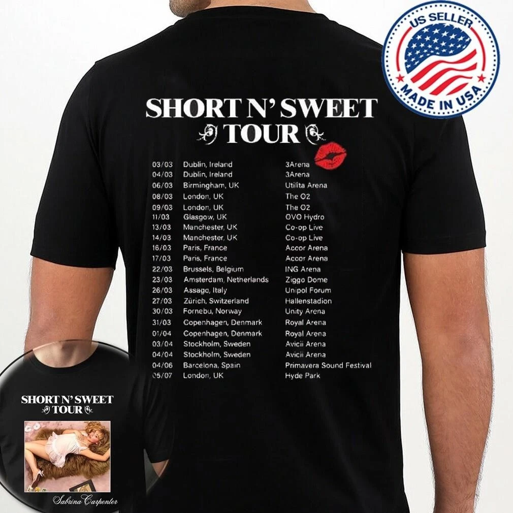 Sabrina 2025 Tour T-Shirt Short  N Sweet Uk Europe Carpenter Concert Dates