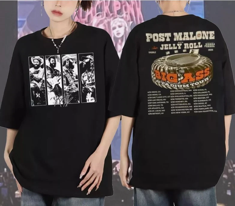Post Malone With Jelly Roll The Big Ass Stadium Tour 2025 T-Shirt 1