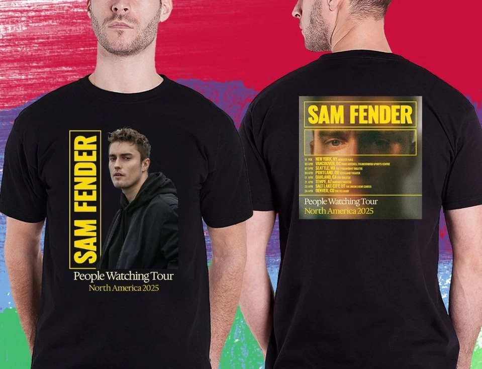 Sam Fender People Watching N.American Tour 2025. Sam Fender. Black Tshirt Unisex